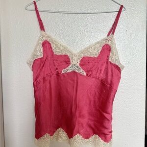 Vintage Pink Silk Camisole with Cream Lace